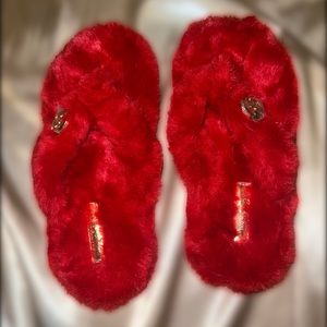 Michael Kors Red Fluffy Slippers